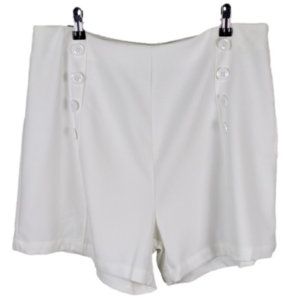 Belle Poque Ivory Flat Faux Button Front High Rise Side Zip Closure Dress Shorts